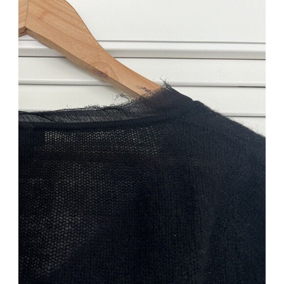 Magaschoni 100% Cashmere Black Sweater SZ S Embellished Floral Crochet Neckline - Picture 6 of 8